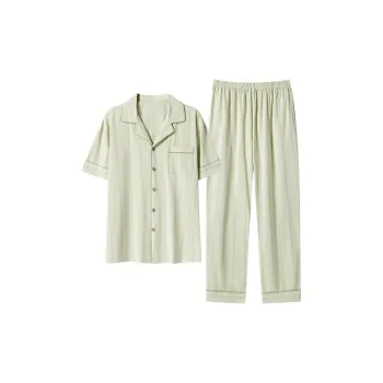 Close-fitting Areas Pajama Set Men's Light Green