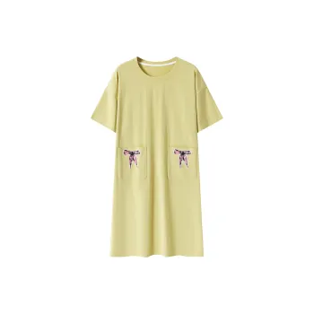 Close-fitting Areas Nightgown Women's Yellow Green