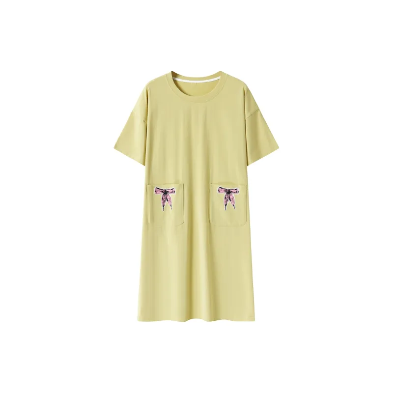Close fitting Areas Nightgown Women's Yellow Green-0