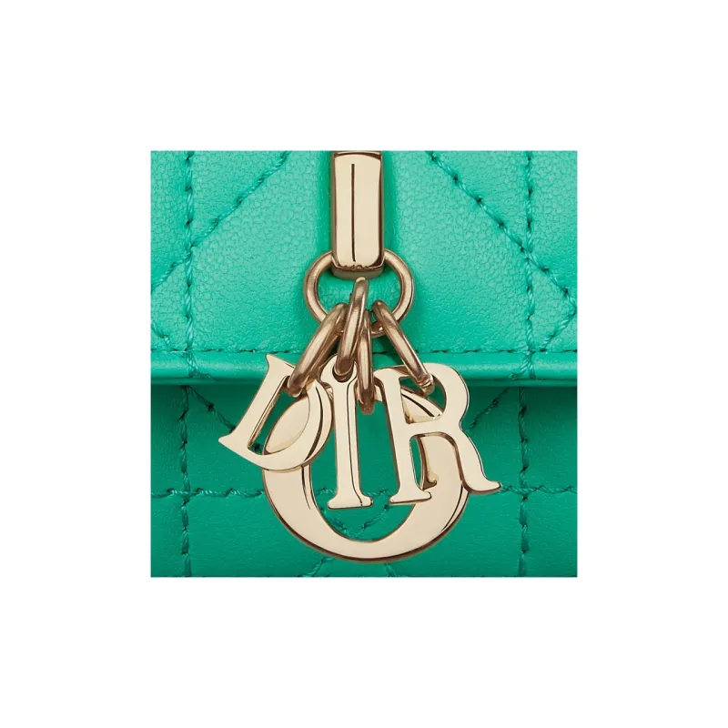 DIOR Wicker Pattern Sheepskin Wallet Women's Tiffany Blue Color-4