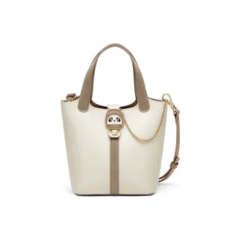 CNOLES Cow Leather Handbag Bucket Bag Shoulder Bag Crossbody Bag Regular Women's Cream White