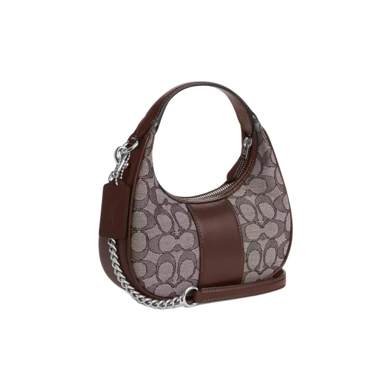 COACH Leather Shoulder Bag Crossbody Bag Handbag Mini Women's Silver With Oak And Maple-1
