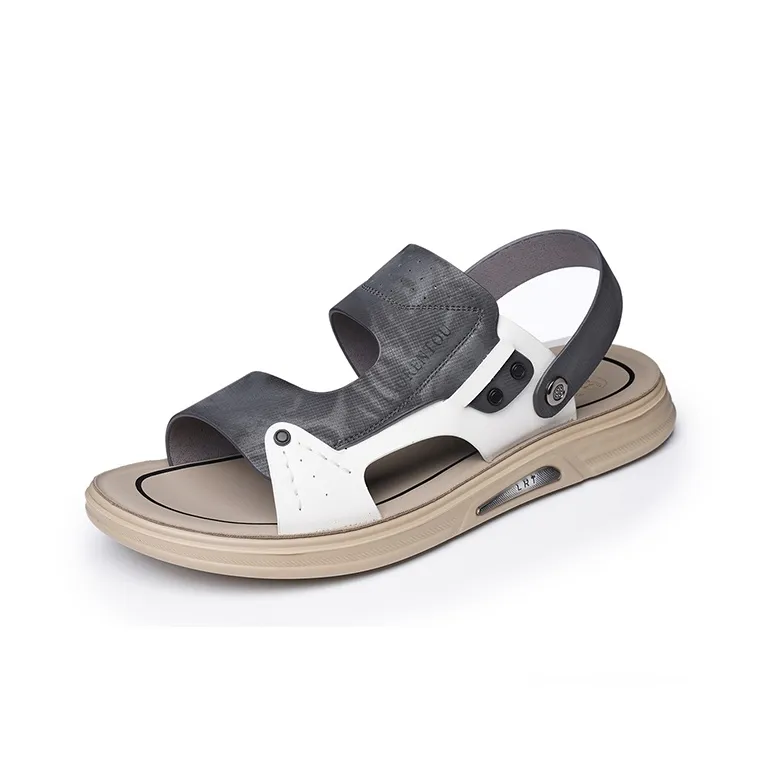LAORENTOU Beach Sandals Men Gray White/Yellow White-1