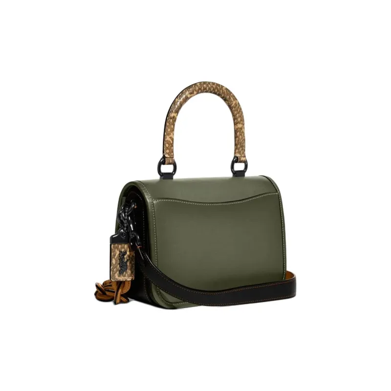 COACH Rogue Glove Tanned Leather With Snake Skin Shoulder Bag, Crossbody Bag, Handbag Small Size Women's Green-1