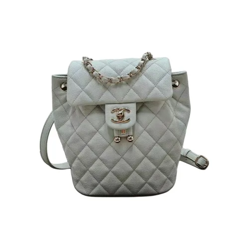 CHANEL Shiny Calfskin Backpack Women's Gray