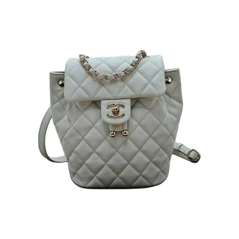 CHANEL Grain Embossed Shiny Calfskin Backpack Women's Gray-0