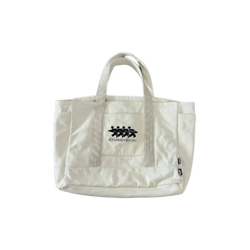 Stussy CDG Collaboration Canvas Tote Bag, Shopping Bag, Canvas Bag, One Shoulder Handbag Regular Unisex White-2