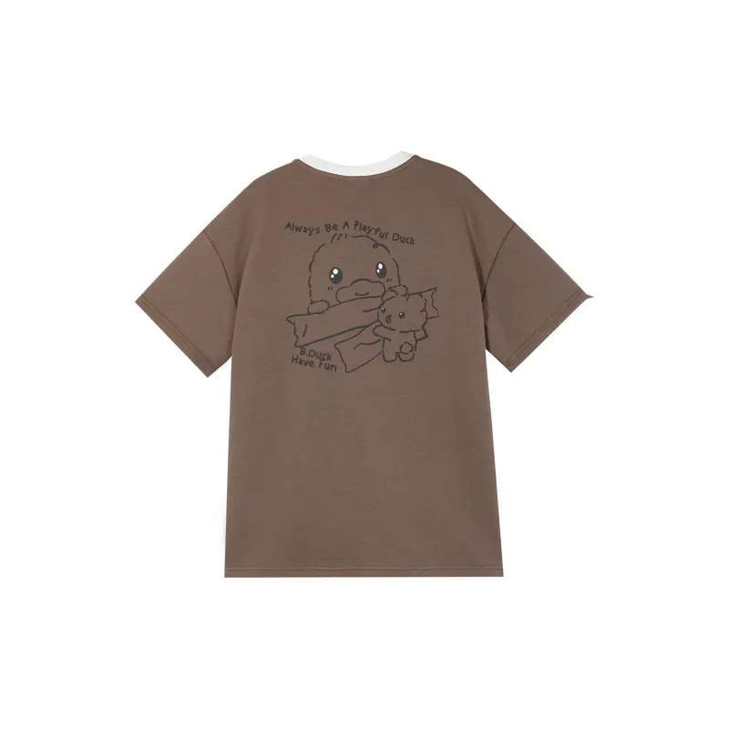 B.Duck Drop Shoulder Sleeve T Shirt Women's Light Coffee-1