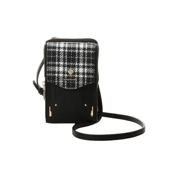 SAMANTHA THAVASA Synthetic Leather Bonded Polyester One Shoulder Crossbody Cell Phone Pouch Women's Black