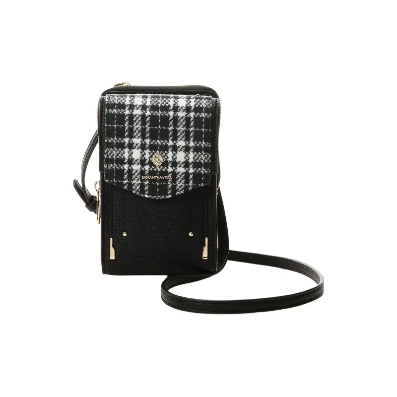 SAMANTHA THAVASA Synthetic Leather Bonded Polyester One Shoulder Crossbody Cell Phone Pouch Women's Black-0