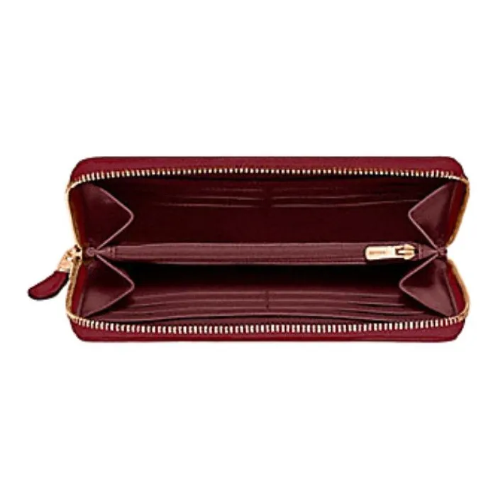 COACH Accordion Zip Monogram Canvas With Leather Wallet Women's Red & Dark Brown Monogram-2