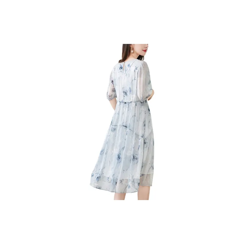 To The West Short Sleeved Dresses Women's Blue-1