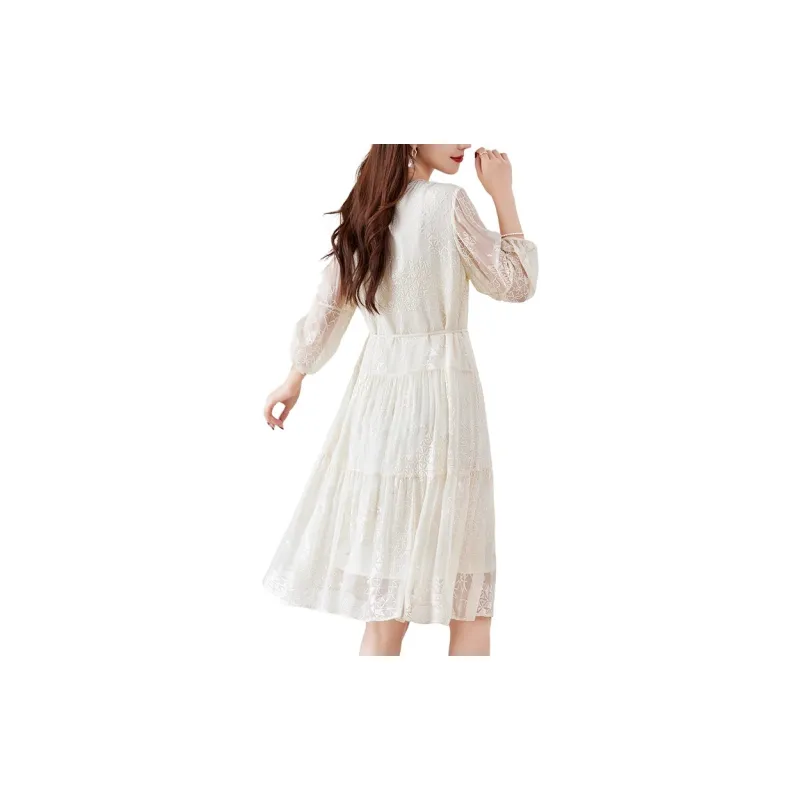 To The West Short Sleeved Dresses Women's Beige-2