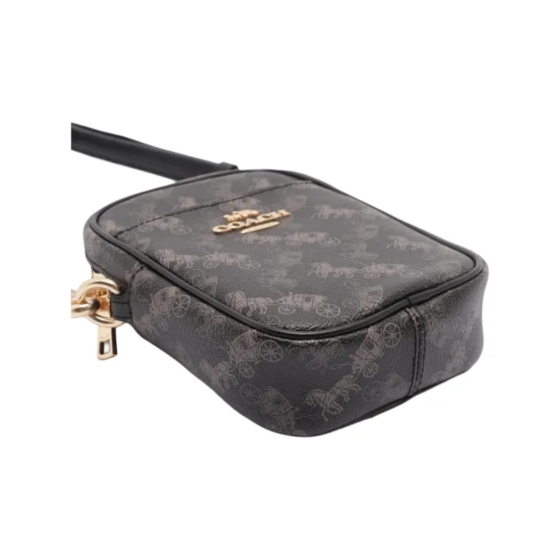COACH Phoebe Artificial Leather Cell Phone Pouch, Shoulder Bag, Crossbody Bag Mini Women's Black-3