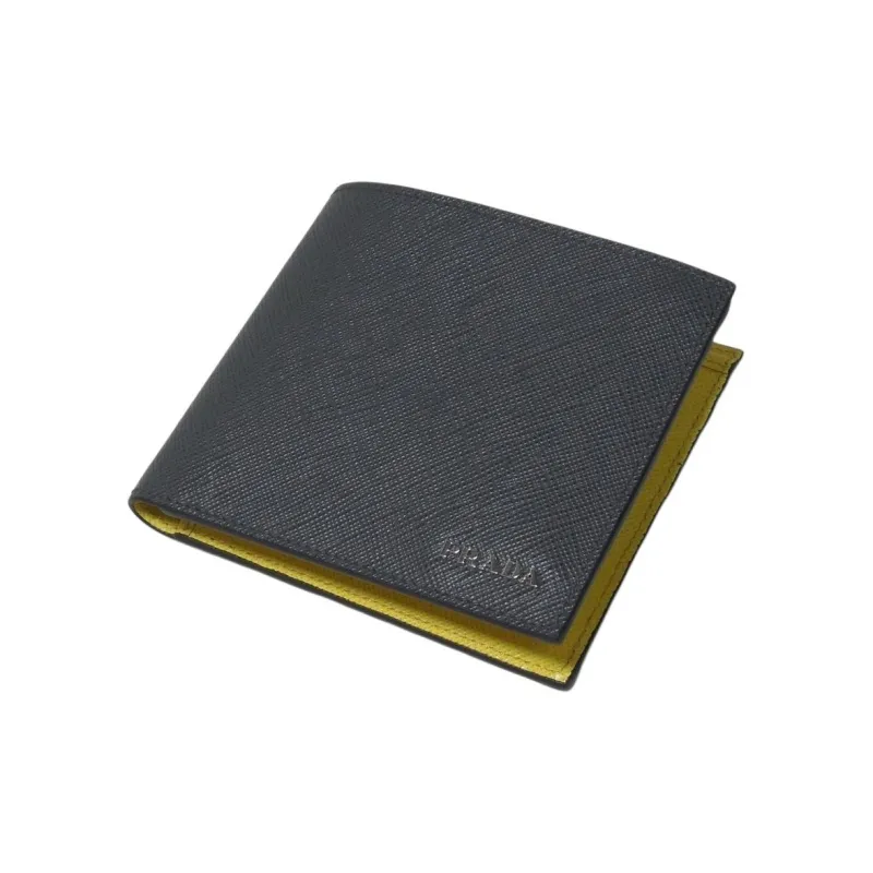 PRADA Cow Leather Wallet Men's Gray & Yellow-1
