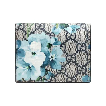 GUCCI GG Blooms Artificial Leather Print Card Holder, Wallet Women's Blue/Red