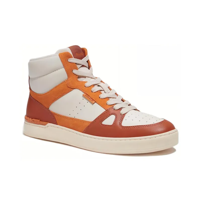 COACH Court Stylish Skateboarding Shoes Men's White Orange-2