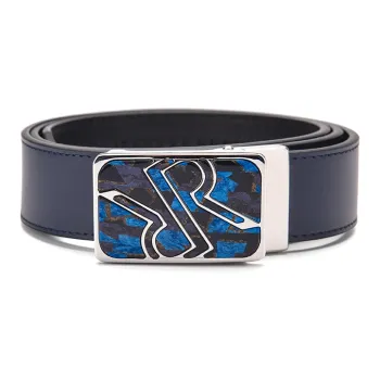 RARE Blue Minimalist Style Plain Fabric Leather Belts Men's Width 3.4cm