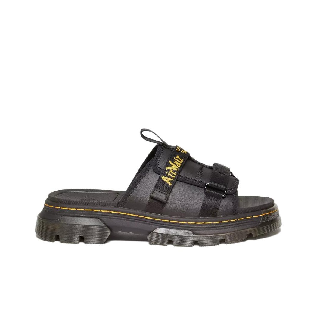 サンダル Dr. Martens Ayce Logo Milled Leather Strap Platform Slides Ayce Leather & Webbing Sandals in Black | Dr. Martens