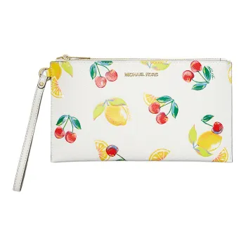 MICHAEL KORS Jet Set Travel Polyurethane Wrist Bag Clutch Large Size Women's Optical White