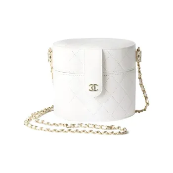 CHANEL Sheepskin Cylinder Bag, Makeup Bag, Shoulder Bag, Crossbody Bag Medium Size Women's White