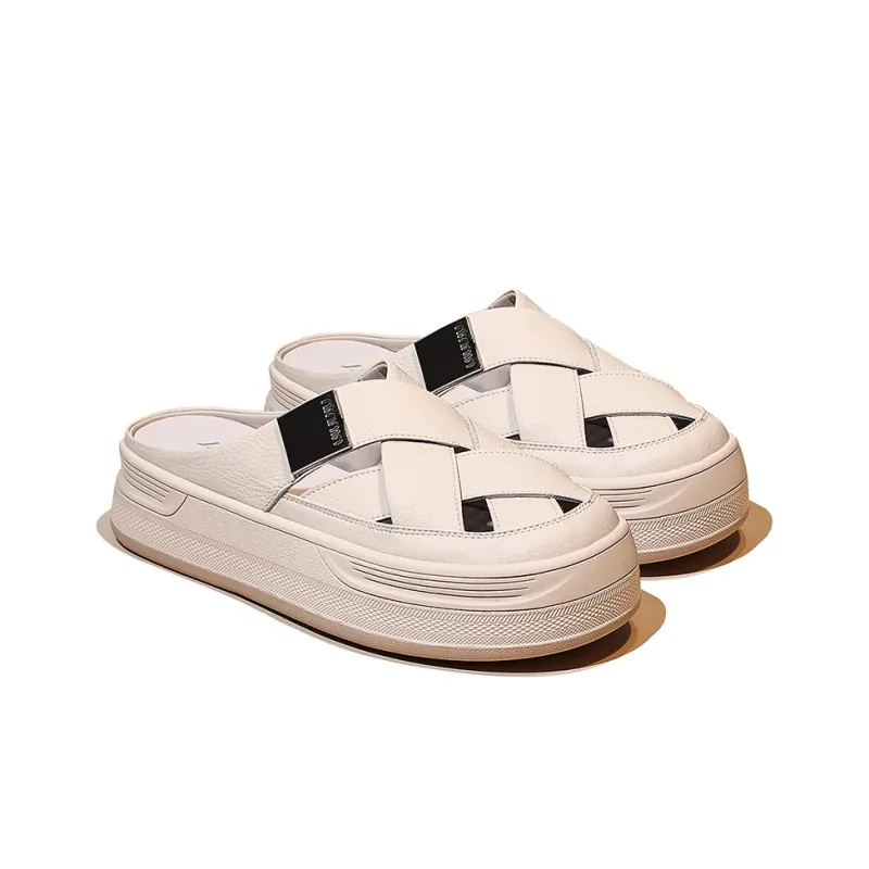 Junjali Rubber Sole Stitching Leather Patchwork Slip Resistant Abrasion Resistant Closed Toe Slippers Women's-5