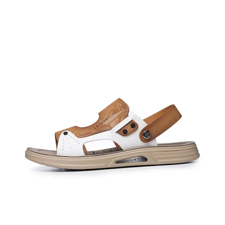 LAORENTOU Beach Sandals Men Gray White/Yellow White-6