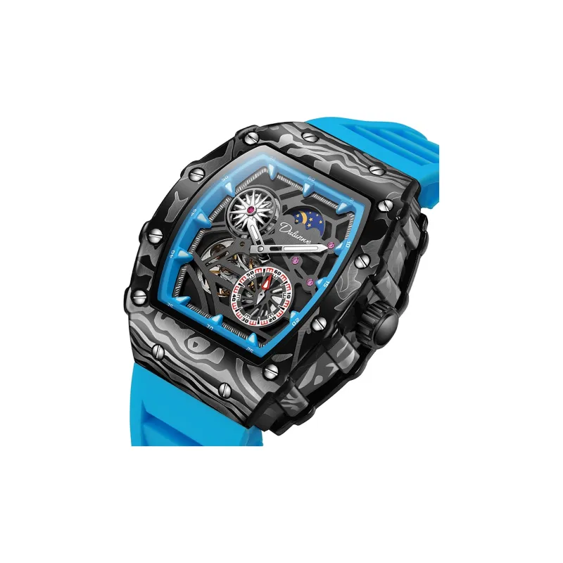 Dulunwe Automatic Mechanical Movement Silicone Strap Watch Men's Watches Black Dial-11