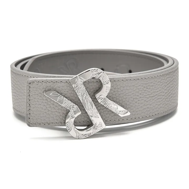 RARE Litchi Grain RARE Stamp Embossed Style Leather Belts Men's Light Gray Width 3.4cm-0