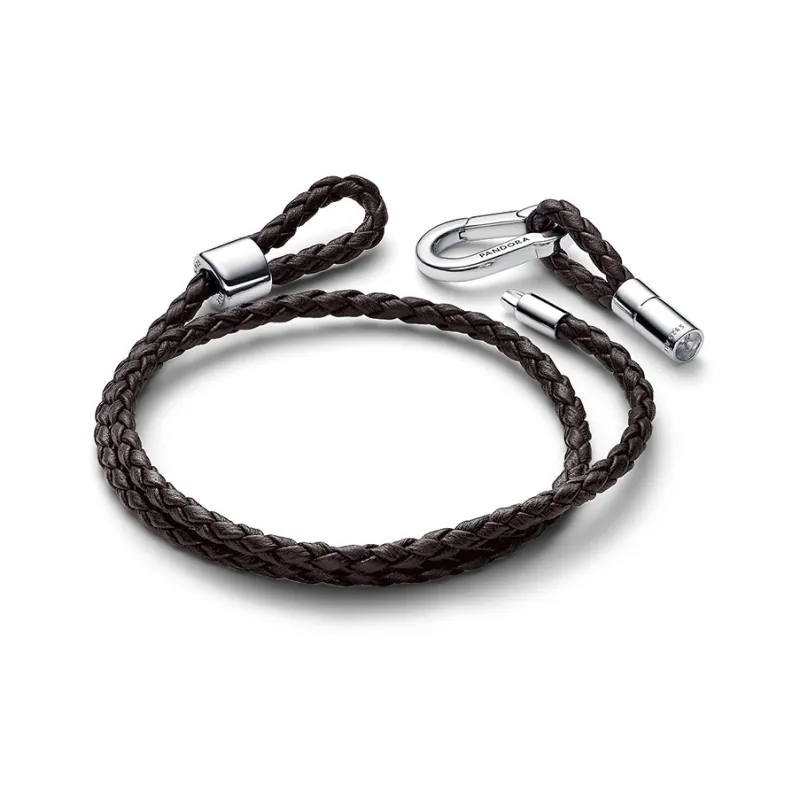 Pandora Moments Brown Braided Double Leather Bracelet-2