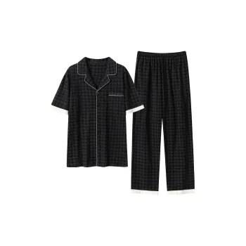 Close-fitting Areas Pajama Set Men's Black