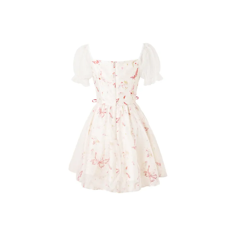 Blovelan Short Sleeved Dresses Women's Floral Petal Apricot-1