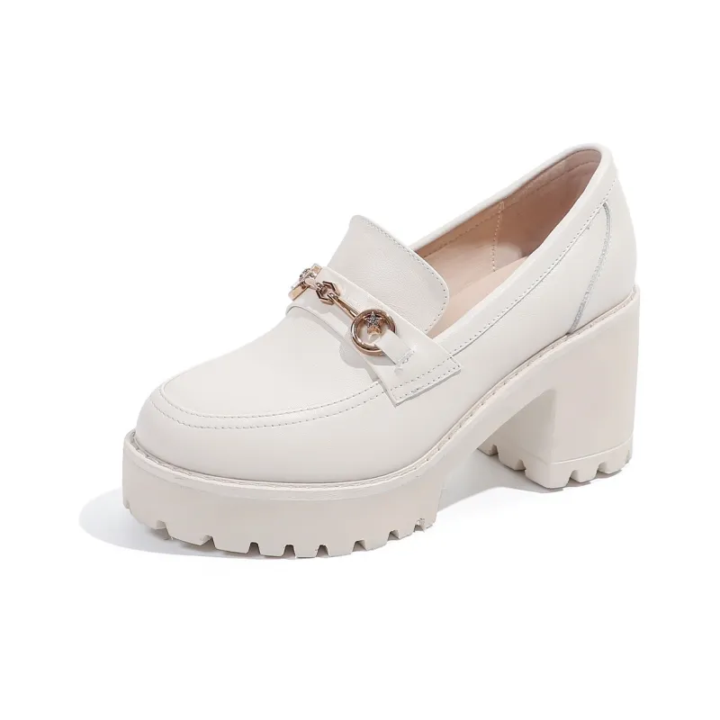 Mulinsen Loafers 8cm Women's Beige-1