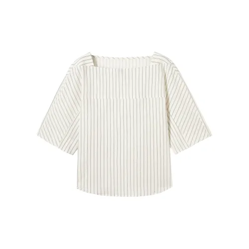 DIALOGUE Chiffon Shirts Women's White Base With Black Stripes