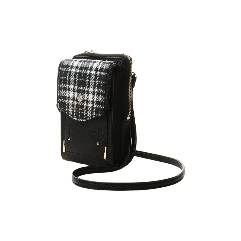 SAMANTHA THAVASA Synthetic Leather Bonded Polyester One Shoulder Crossbody Cell Phone Pouch Women's Black-2