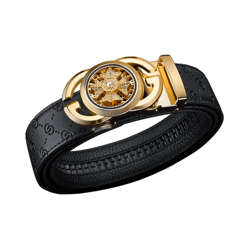 WilliamPOLO Cow Leather Leather Belts Men's Gold Width  3.5cm-3