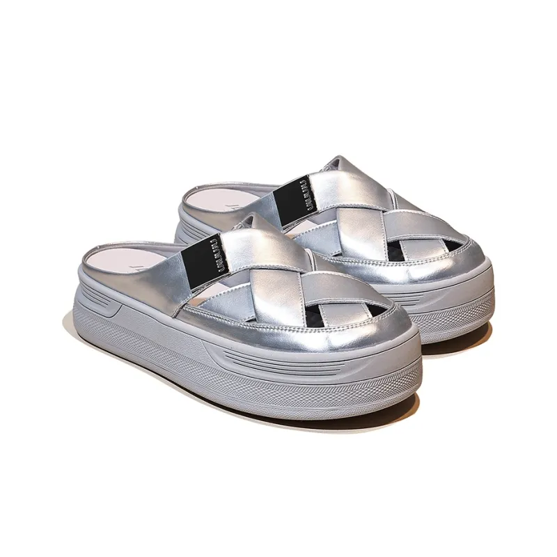 Junjali Rubber Sole Stitching Leather Patchwork Slip Resistant Abrasion Resistant Closed Toe Slippers Women's-3