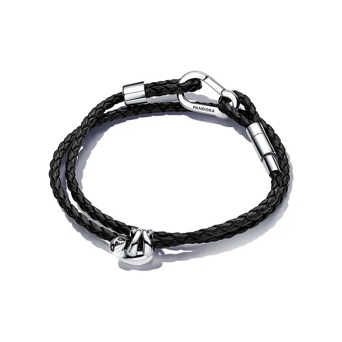 Pandora Moments Brown Braided Double Leather Bracelet-1