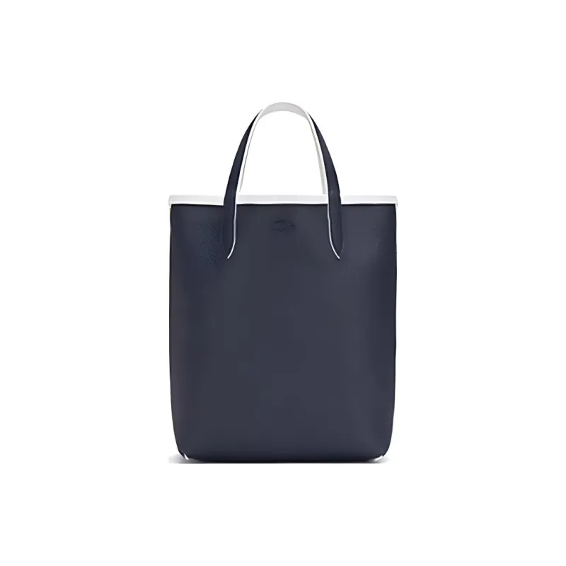 LACOSTE PVC Tote Bag Shopping Bag Shoulder Bag Crossbody Bag Handbag Medium Size Women's White & Navy Blue-3