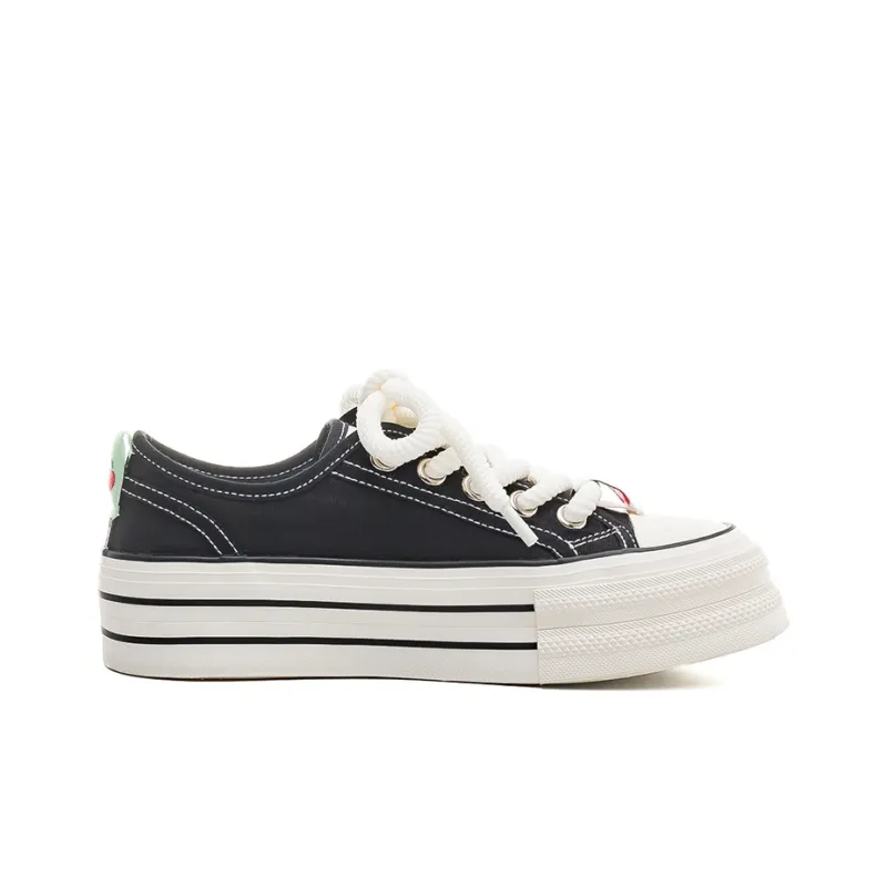 Warrior Height Increasing Slip Resistant Low Top Canvas Shoes Women's Black-1