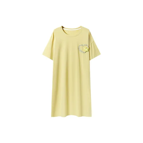 Close fitting Areas Nightgown Women's Yellow
