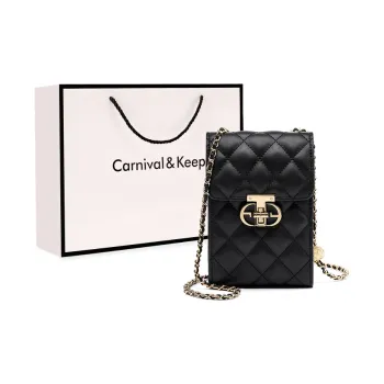 Carnival Keep Cow Leather Cell Phone Pouch Crossbody Bags Shoulder Bags Women's Black/White