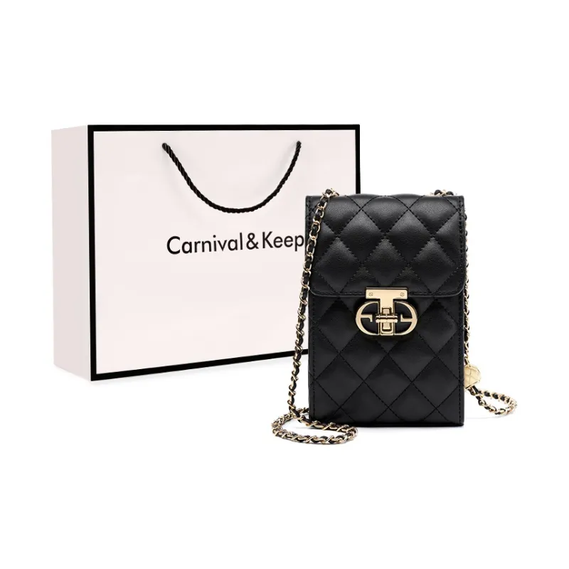 Carnival Keep Cow Leather Cell Phone Pouch Crossbody Bags Shoulder Bags Women's Black/White-0