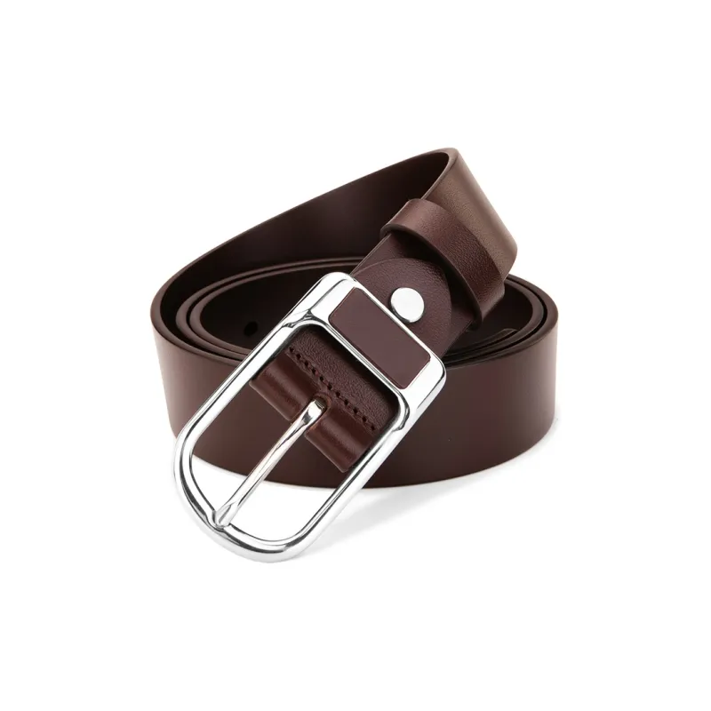 Cows Reign Stainless Steel Pin Buckle Narrow Fit Top Layer Business Cow Leather Leather Belts Men's Width  3.4CM-9