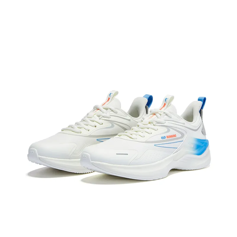 QIAODAN Anti Slip Wear Resistant Low Top Running Shoes Men's White Blue-2