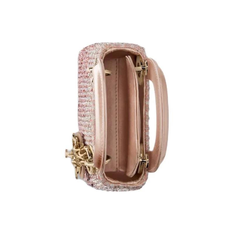 DIOR Satin Embroidered Sequins Tote Bag Shopping Bag Handbag Extra Mini Women's Pink-3