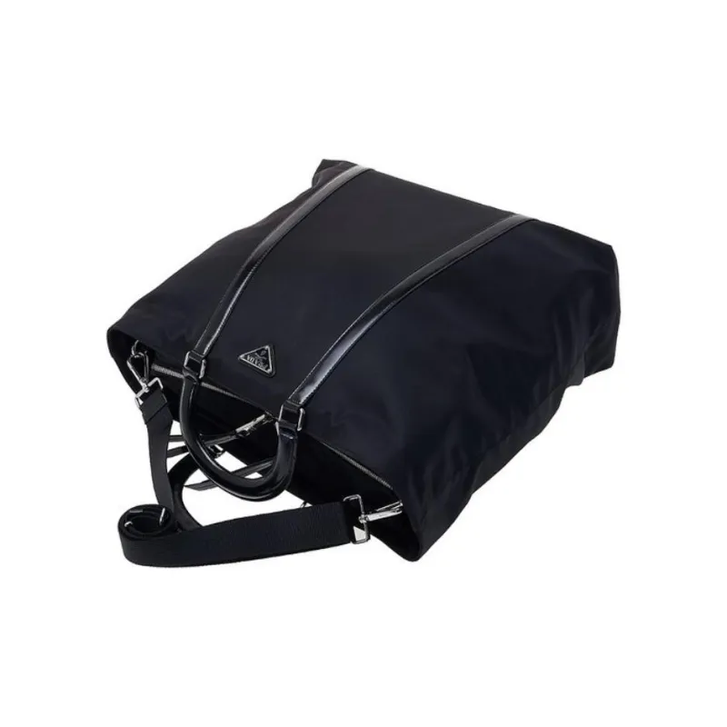 PRADA Nylon And Leather Tote Bag Shopping Bag Shoulder Bag Crossbody Bag Handbag Large Size Women's Black-3