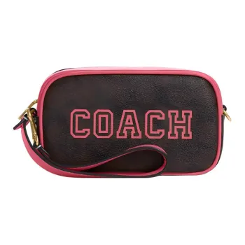 COACH Jamie Artificial Leather Wrist Bag Clutch Handbag Small Size Women's Brown & Watermelon