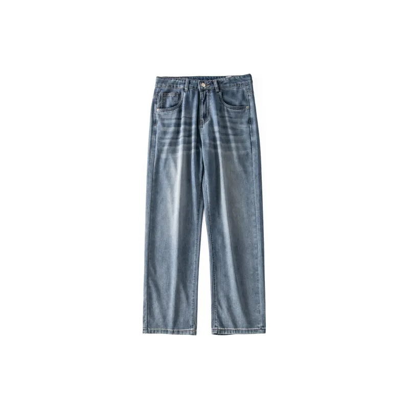 WOOD SOON Vintage Lyocell Trendy Brand Straight Fit Pants Men's Denim Blue-1