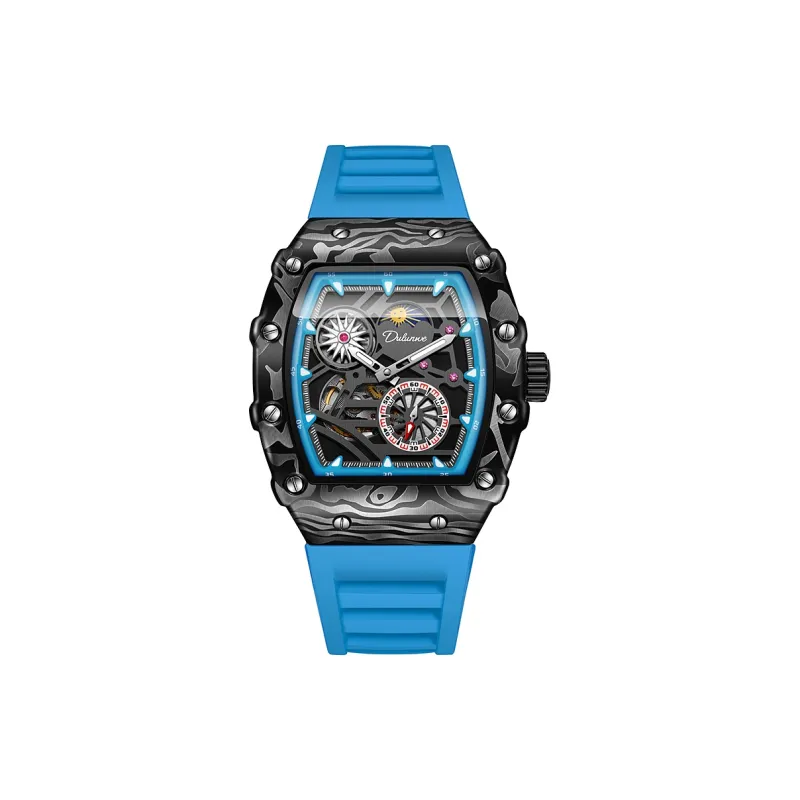 Dulunwe Automatic Mechanical Movement Silicone Strap Watch Men's Watches Black Dial-10